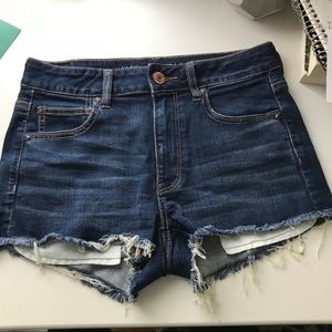 High rise dark wash shortie